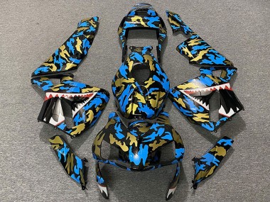 Carenagens Moto Honda CBR600RR 2003-2004 - Azul Ouro Camouflage Tubarão