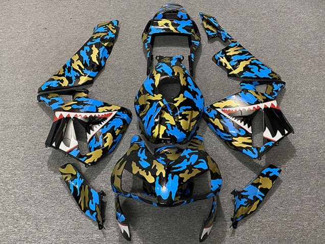 Carenagens Moto Honda CBR600RR 2003-2004 - Azul Ouro Camouflage Tubarão