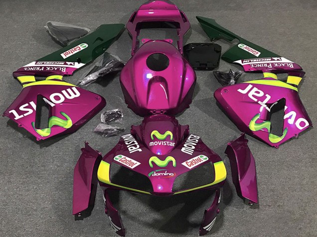 Carenagens Moto Honda CBR600RR 2003-2004 - Rosa Choque Amarelo Verde MoviStar
