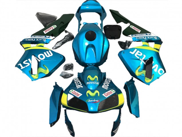 Carenagens Moto Honda CBR600RR 2003-2004 - Azul Claro Amarelo Verde MoviStar