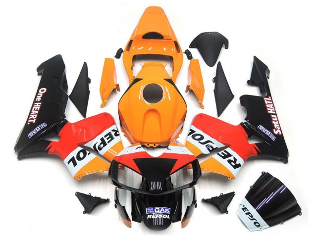 Carenagens Moto Honda CBR600RR 2003-2004 - Laranja Branco Vermelho Preto Brilhante One Heart Repsol