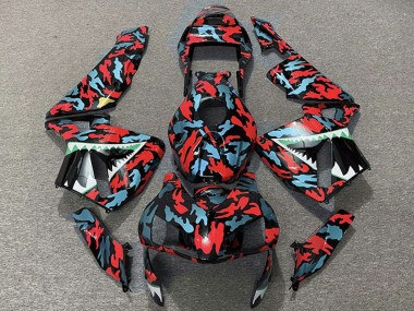 Carenagens Moto Honda CBR600RR 2003-2004 - Vermelho Azul Camouflage Tubarão