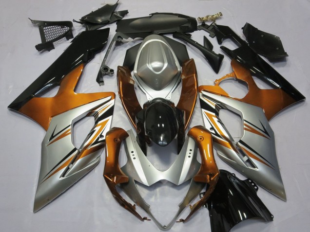 Carenagens Moto Suzuki GSXR 1000 2005-2006 - Laranja Prata Preto Brilhante