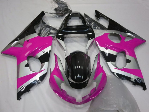 Carenagens Moto Suzuki GSXR 1000 2000-2002 - Rosa Prata Preto Brilhante OEM Estilo