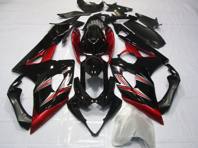 Carenagens Moto Suzuki GSXR 1000 2005-2006 - Preto Brilhante Vermelho Flare