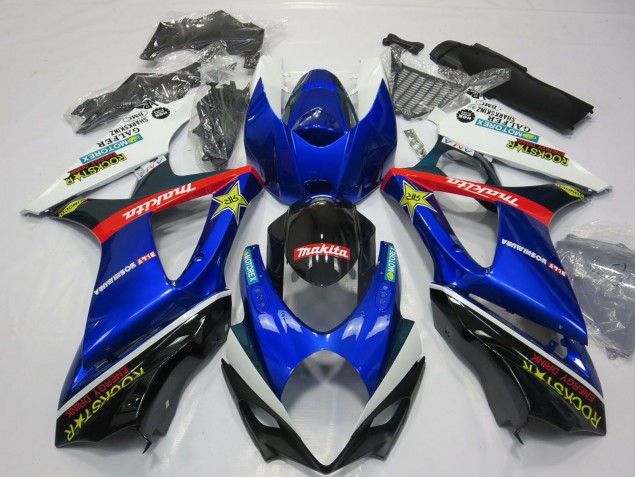 Carenagem Moto Suzuki GSXR 1000 2007-2008 - Branco Azul Vermelho Preto Rockstar