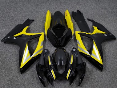 Carenagens Moto Suzuki GSXR 600 / GSXR 750 2006-2007 - Preto Brilhante Amarelo Prata OEM Estilo