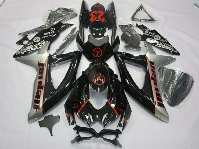 Carenagens Moto Suzuki GSXR 600 / GSXR 750 2008-2010 - Preto Brilhante Prata Vermelho Jordan 23