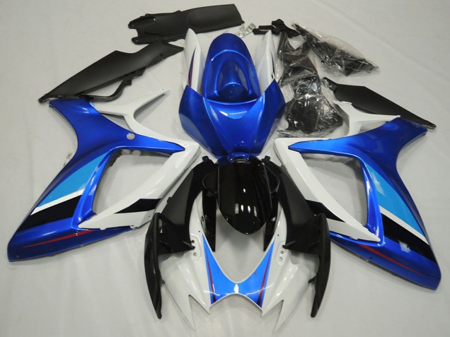Carenagem Moto Suzuki GSXR 600 / GSXR 750 2006-2007 - Branco Azul Preto Brilhante Listra