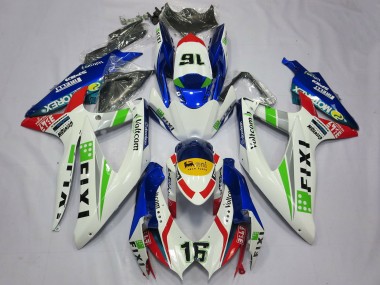 Carenagens Moto Suzuki GSXR 600 / GSXR 750 2008-2010 - Branco Azul Verde Amarelo Vermelho Fixi 16