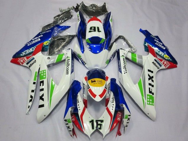 Carenagens Moto Suzuki GSXR 600 / GSXR 750 2008-2010 - Branco Azul Verde Amarelo Vermelho Fixi 16