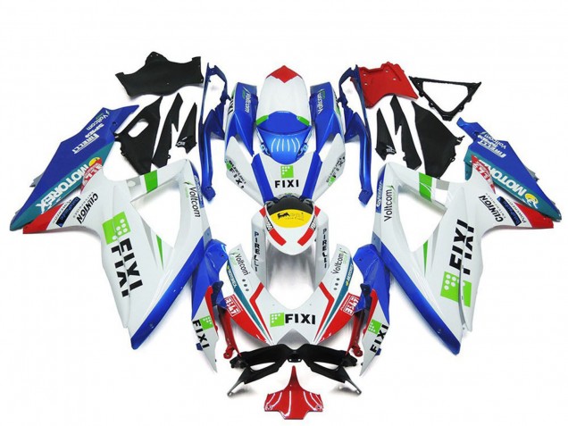 Carenagens Moto Suzuki GSXR 600 / GSXR 750 2008-2010 - Branco Azul Verde Amarelo Vermelho Fixi