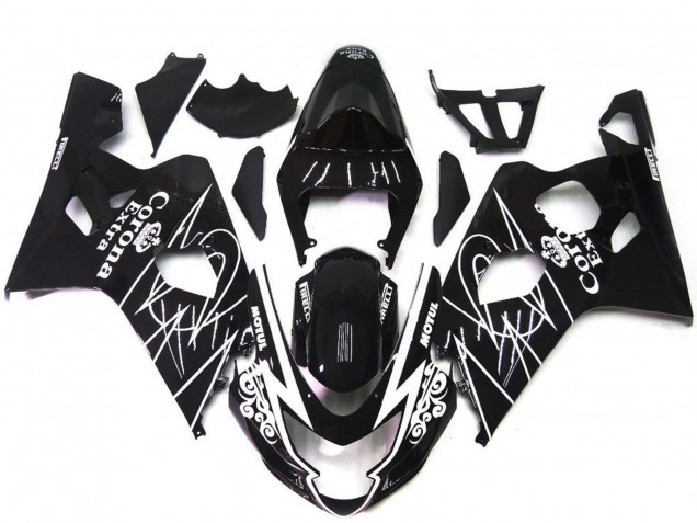 Carenagens Moto Suzuki GSXR 600 / GSXR 750 2004-2005 - Preto Brilhante Branco Corona Estilo