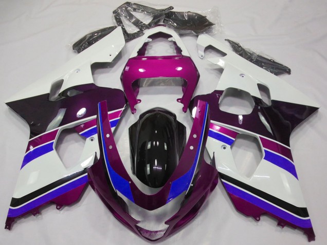 Carenagens Moto Suzuki GSXR 600 / GSXR 750 2004-2005 - Branco Rosa Azul Preto Brilhante