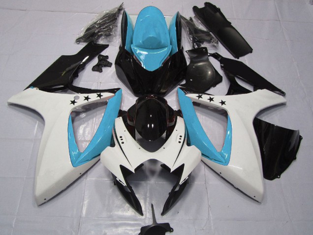 Carenagens Moto Suzuki GSXR 600 / GSXR 750 2006-2007 - Azul Claro Branco Preto Brilhante Estrela