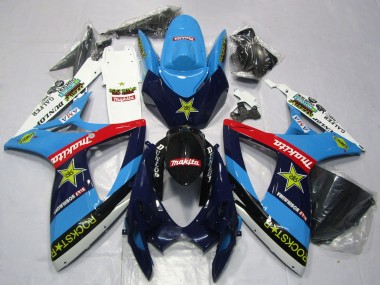 Carenagens Moto Suzuki GSXR 600 / GSXR 750 2006-2007 - Azul Branco Vermelho Preto Brilhante Rockstar