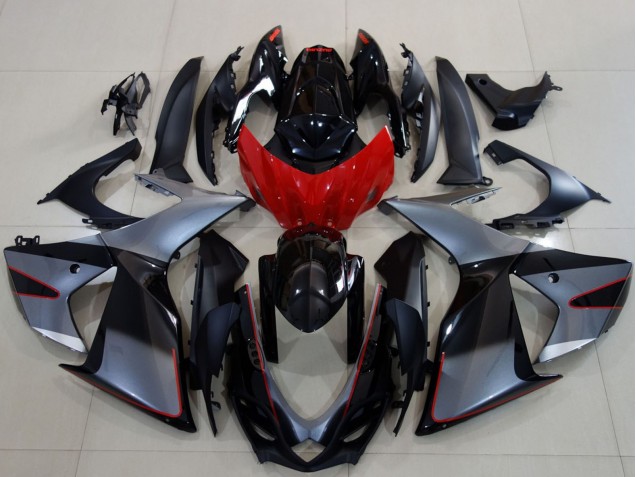 Carenagens Moto Suzuki GSXR 600 / GSXR 750 2011-2024 - Cinzento Vermelho Preto Brilhante