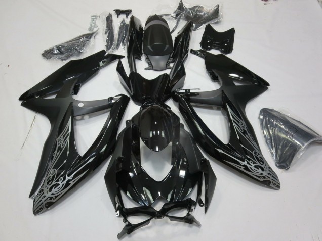 Carenagens Moto Suzuki GSXR 600 / GSXR 750 2008-2010 - Preto Brilhante Prata