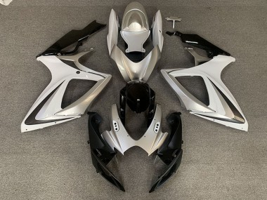 Carenagens Moto Suzuki GSXR 600 / GSXR 750 2006-2007 - Prata Branco Preto Brilhante OEM Estilo