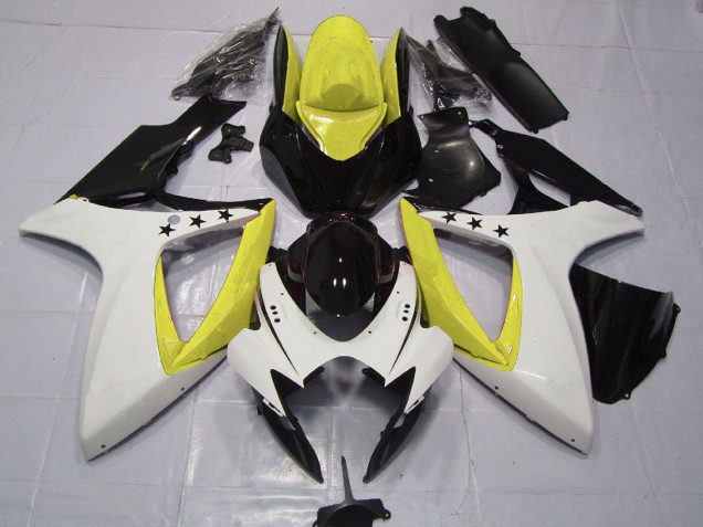 Carenagens Moto Suzuki GSXR 600 / GSXR 750 2006-2007 - Amarelo Branco Preto Brilhante Estrela