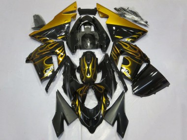 Carenagens Moto Kawasaki ZX10R 2004-2005 - Preto Brilhante Ouro Chama