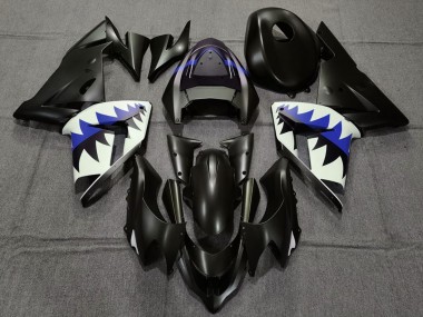 Carenagens Moto Kawasaki ZX10R 2004-2005 - Preto Fosco Azul Escuro Tubarão