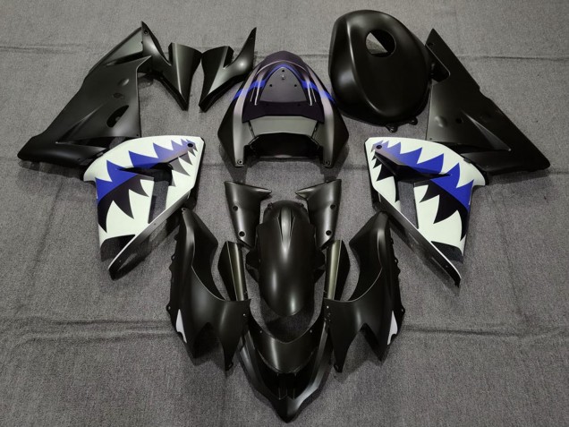 Carenagens Moto Kawasaki ZX10R 2004-2005 - Preto Fosco Azul Escuro Tubarão