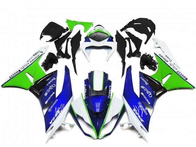 Carenagens Moto Kawasaki ZX6R 2009-2012 - Branco Verde Azul Preto