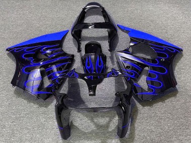 Carenagens Moto Kawasaki ZX6R 2000-2002 - Preto Brilhante Azul Chama
