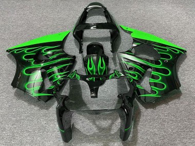 Carenagens Moto Kawasaki ZX6R 2000-2002 - Preto Brilhante Verde Chama