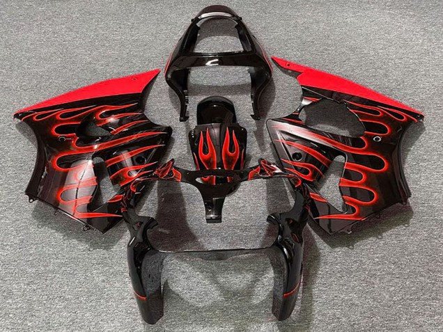 Carenagens Moto Kawasaki ZX6R 2000-2002 - Preto Brilhante Vermelho Chama