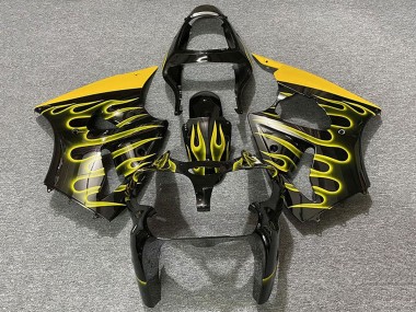 Carenagens Moto Kawasaki ZX6R 2000-2002 - Preto Brilhante Amarelo Chama