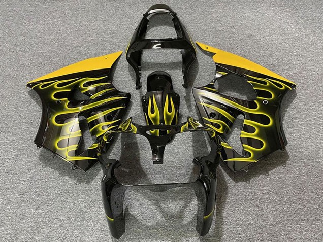 Carenagens Moto Kawasaki ZX6R 2000-2002 - Preto Brilhante Amarelo Chama