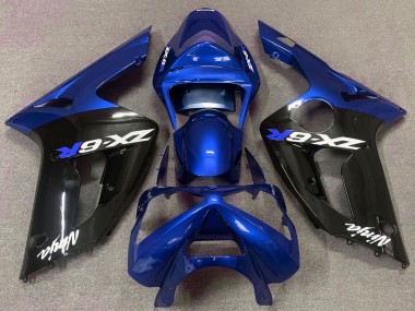 Carenagens Moto Kawasaki ZX6R 2003-2004 - Azul Preto Brilhante