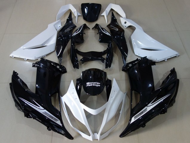 Carenagem Moto Kawasaki ZX6R 2013-2018 - Branco Preto Brilhante