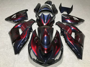 Carenagens Moto Kawasaki ZX14R 2006-2011 - Camaleão Azul Preto Vermelho Chama