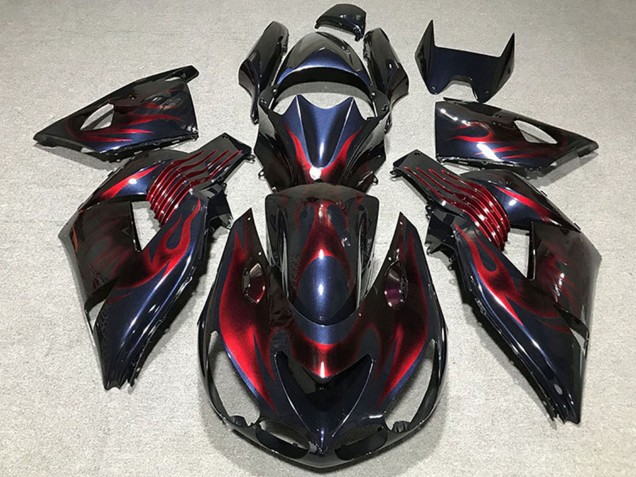 Carenagens Moto Kawasaki ZX14R 2006-2011 - Camaleão Azul Preto Vermelho Chama