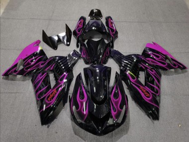 Carenagem Moto Kawasaki ZX14R 2006-2011 - Preto Brilhante Roxo Chama