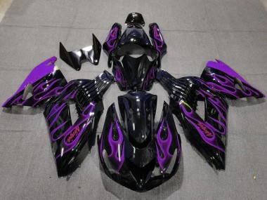 Carenagens Moto Kawasaki ZX14R 2006-2011 - Preto Brilhante Roxo Chama