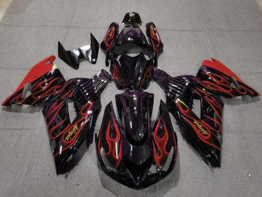 Carenagens Moto Kawasaki ZX14R 2006-2011 - Preto Brilhante Vermelho Chama Ouro Ninja
