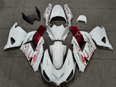 Carenagens Moto Kawasaki ZX14R 2006-2011 - Branco Vermelho Chama