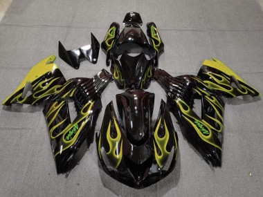 Carenagens Moto Kawasaki ZX14R 2006-2011 - Preto Brilhante Amarelo Chama