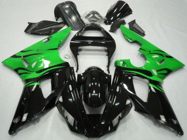 Carenagens Moto Yamaha R1 2000-2001 - Verde Preto Brilhante Chama