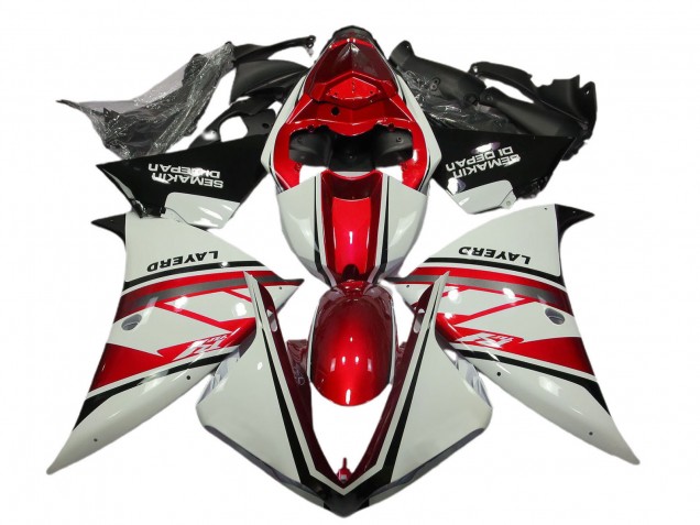 Carenagens Moto Yamaha R1 2012-2014 - Branco Vermelho Preto Layerd Semakin Didepan