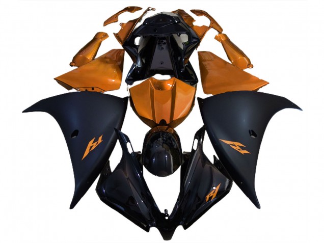 Carenagens Moto Yamaha R1 2012-2014 - Preto Brilhante Preto Fosco Laranja