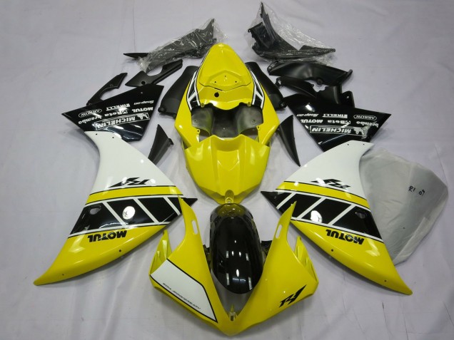 Carenagens Moto Yamaha R1 2012-2014 - Branco Amarelo Preto Brilhante