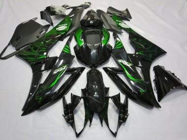 Carenagens Moto Yamaha R6 2006-2007 - Preto Brilhante Verde Chama