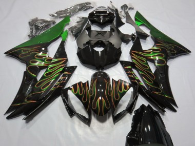 Carenagens Moto Yamaha R6 2008-2016 - Verde Preto Brilhante Ouro Chama