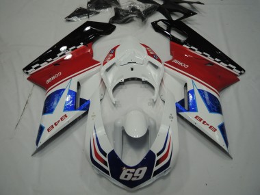 Carenagens Moto Ducati 848 2007-2014 - Branco Vermelho Azul Preto Brilhante Corse 69
