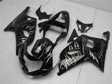Carenagens Moto Suzuki GSXR 600/750 2001-2003 - Preto Brilhante Prata Chama